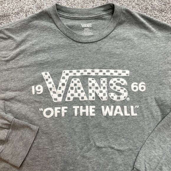 Vans Off the Wall Shirt Adult Small Light Gray Long Sleeve Crew Cotton 1966 Tee - Picture 3 of 9